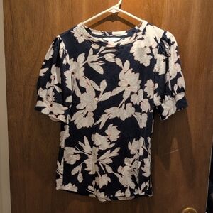Liz Claiborne Navy and Cream Floral Blouse